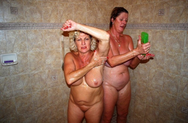 Older women in shower, Naked old women in the bath, Older women