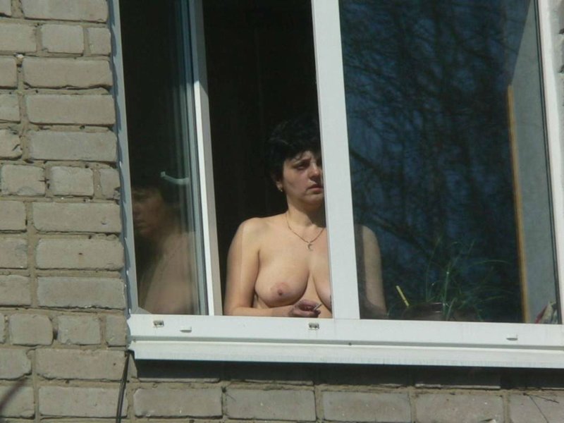 Naked women peeping, Peeping out the windows naked, Naked in the windows