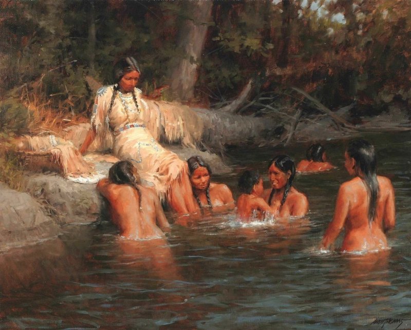 Women swim in the river, North america indians naked, North America Indians