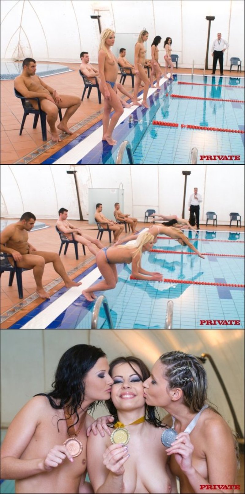 Naked in the swimming pool, Naked athletes synchronizers, Classes in the pool naked