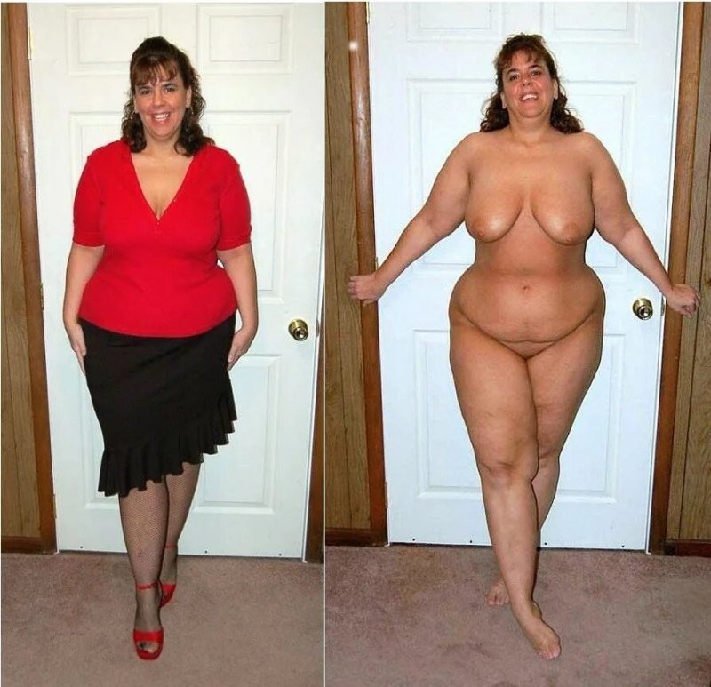 Dressed undressed mature full, The result of losing weight, Before and after losing weight of a woman