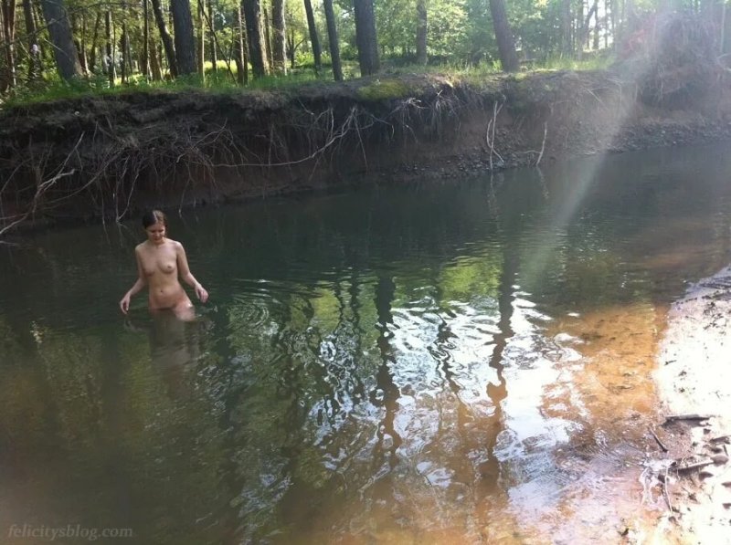 Night bathing naked, Nudist on the river, In nature naked