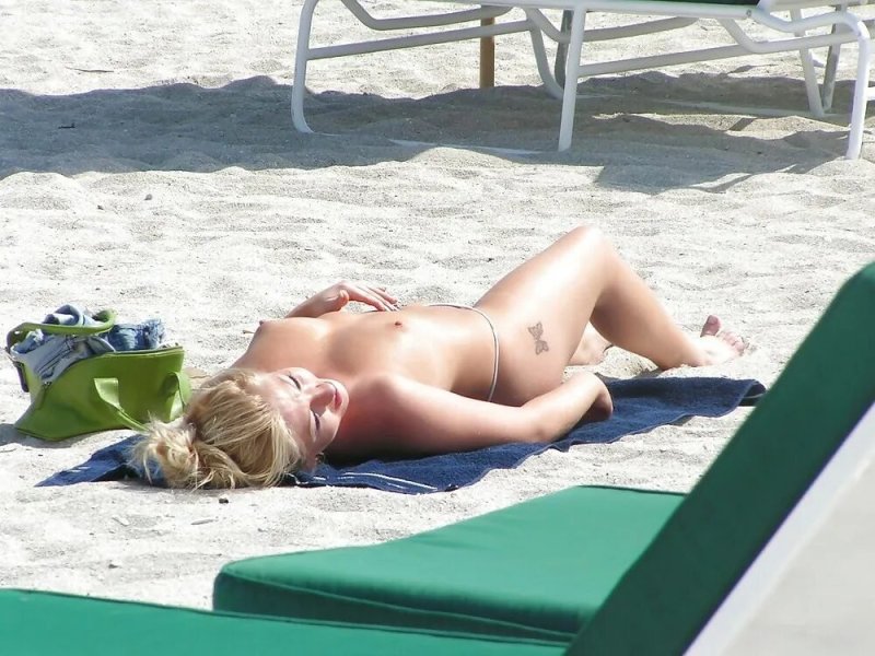 Drunk woman topless, Sunbathing, Beach