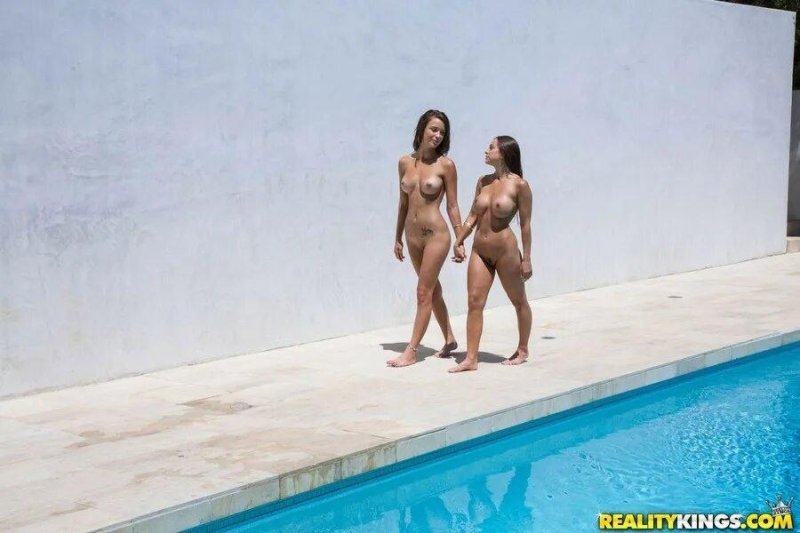 Ebigail mac in the pool, Ebigail Mac and Malena Morgan in the Lesbian pool, Lesbians in a bikini