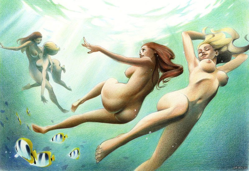 Erotic art drawings, Mermaid Picture, Naked girls under water