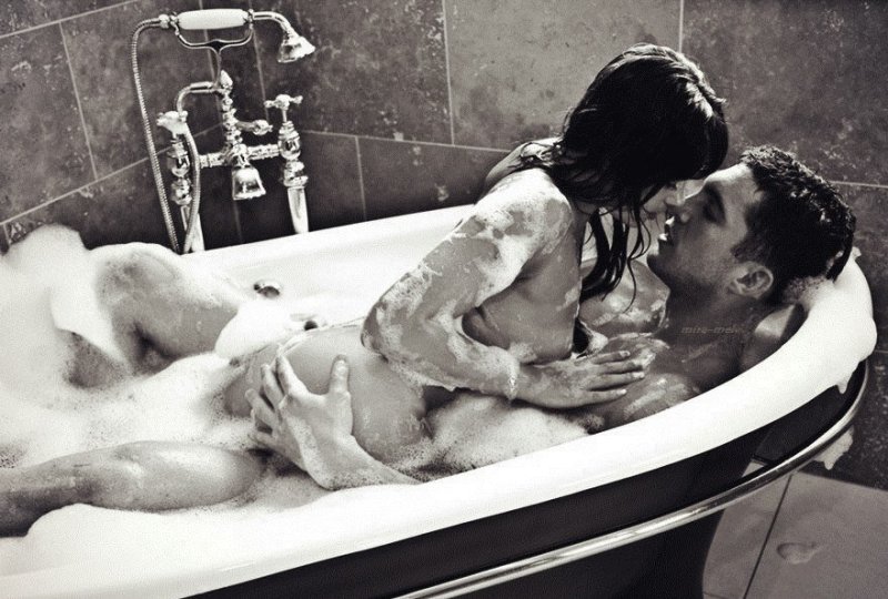 A guy with girl in bath, Passion in the bathroom, A couple in bathroom