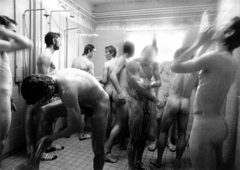 Naked military men nudity in a locker room, Communal shower, Boys locker room shower