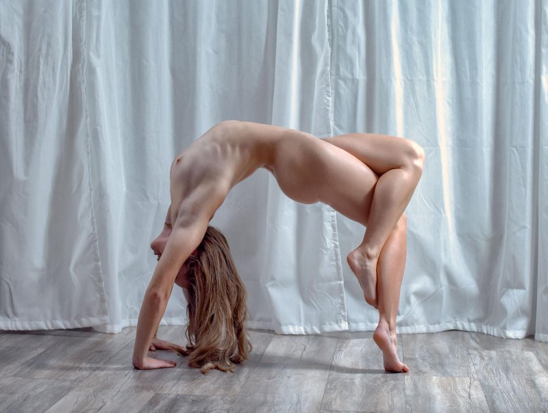 Naked gymnasts on the bridge, Naked poses, Erotic