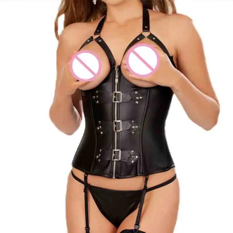 Open Breast leather corset, Sexy corsets, Artificial leather corset