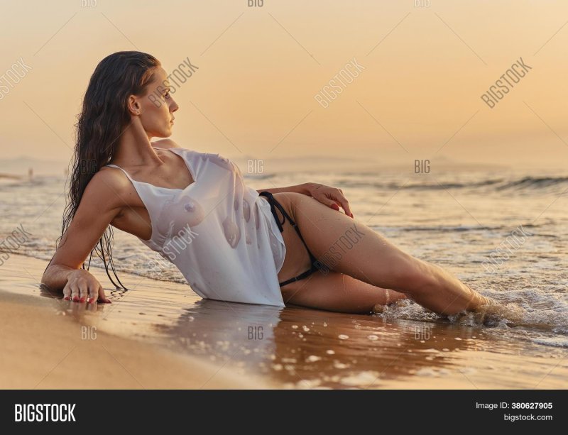 Beach girl, Girl in a wet shirt, Seductive woman