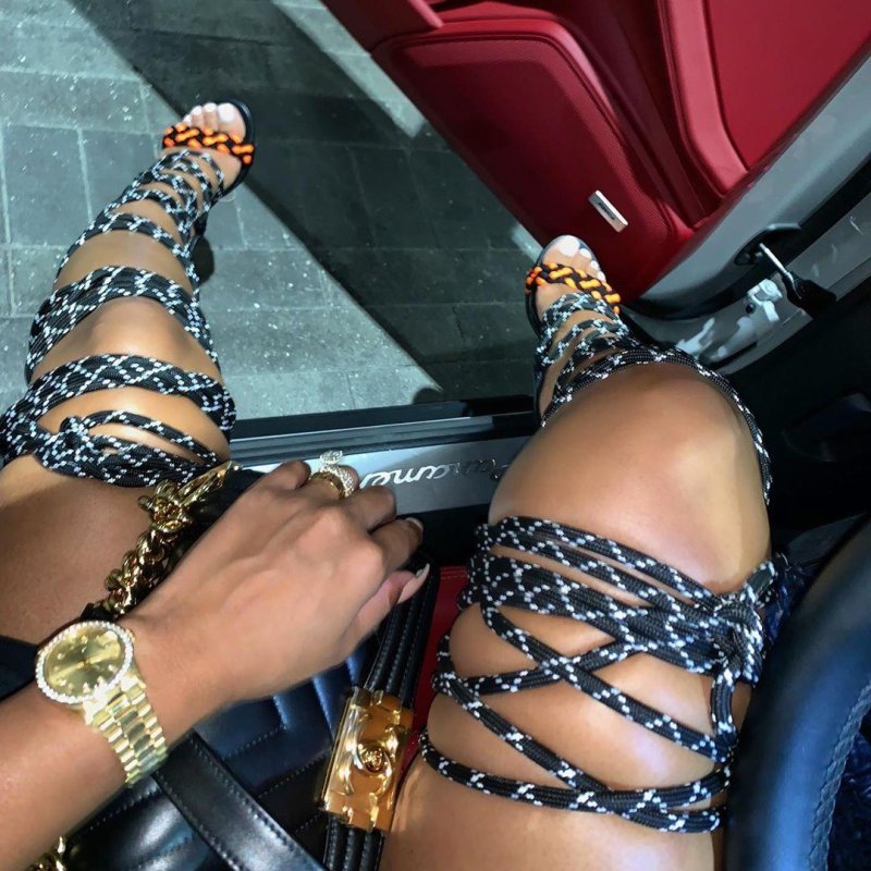 Fashionable sandals, Boat on lacing, Heeled sandals
